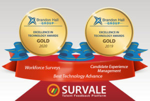 Survale's Gold Awards for Best Advance Workforce Surveys 2020 and for Best Advance in Candidate Experience Management 2019
